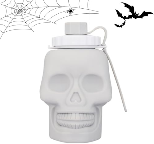 Flkiglm Bouteille d'eau portable | Gourde crâne d'Halloween | 650 ml gobelet pliable pour avion, extérieur, fitness, randonnée, festival, camping