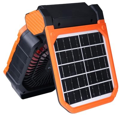 LLHCF Ventilador solar de camping con luz LED, 4 velocidades ajustables, temporizador de 3 brújulas, función de brújulas para actividades al aire libre, ventilador portátil recargable con panel solar
