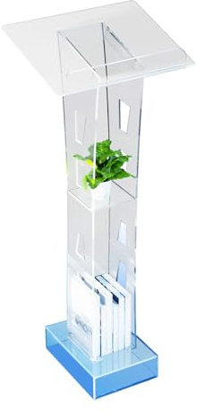 LKHDONG Acryl Podium Stehpult mit Ablage Tragbares Rednerpult Kanzel Stand Transparenter Kirche Kanzel Podium Ständer für Schulen Kirchen, Hochzeit 60x40x110 cm (mit LED-Licht)