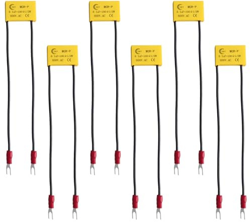 6 Stück Entstörkondensator mit Befestigungsklemmen 0,1µF 100Ω1/2W 600V AC | Kondensatoren Erdungsfilter Lichtbogenlöschkondensator für LED Werkzeugmaschinen Schütz Relais Magnetventile
