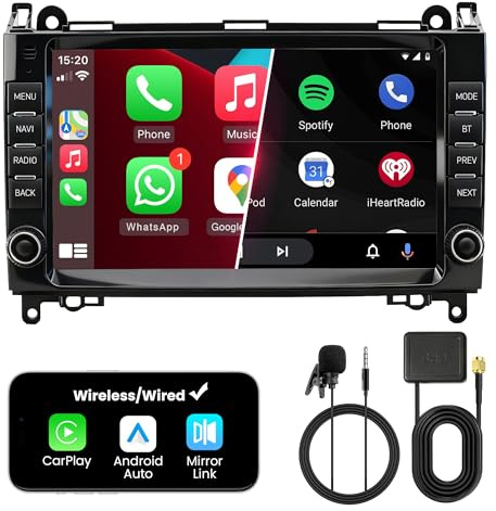 FLUXEONS Doppel DIN Autoradio mit Bildschirm für Mercedes-Benz Vito W906 W169, Wireless CarPlay & Android Auto, 9 Auto Radio Touch Display, 4GB+64GB, Bluetooth 5GHz WiFi DAB+ FM AUX GPS