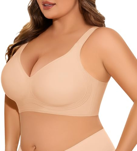 UMIPUBO Sujetador Sin Aros Tallas Grandes Mujer Push Up Soporte Sin Costuras Copa Completa Básico Cómodo Tirantes Anchos Suave Sostenes Relleno Brasieres (Piel, 3XL)