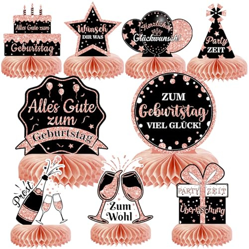 Tischdeko Geburtstag Frau deko,9 STK Roségold Papier Bienenwabe Mittelstück,deko geburtstag,party deko geburtstag,Happy Birthday Deko