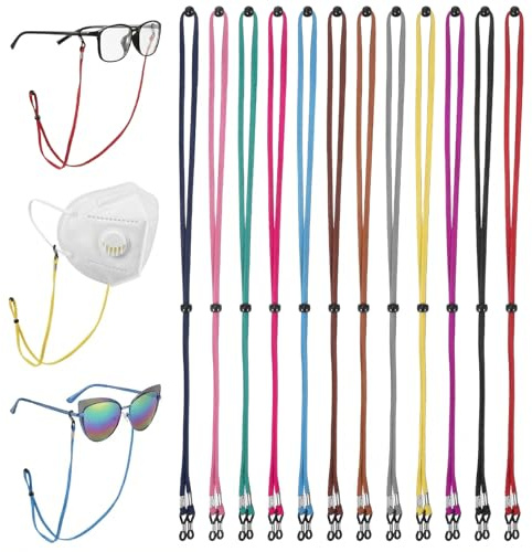 Thinp 12 Stück Brillenband, Brillenkette Damen Brillenbänder aus Leder Brillenband Damen Einstellbarer Brillenschnur Universelle Brillenkette Herren Kette für Brille Männer Frauen(12 Farben)