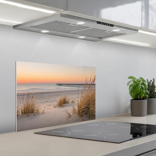 KitchenYeah© Küchenrückwand Selbstklebend Küchenspritzschutz Rückwand | 60x40 cm - Wandschutz Ohne Bohren Spritzschutz Wand Wandverkleidung Pier - Sonnenuntergang - Strand