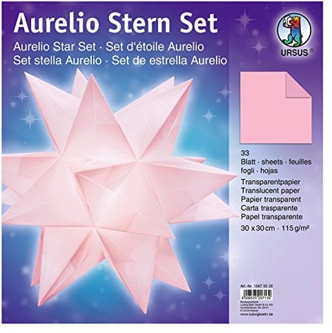 Ursus 15875026 - Faltblätter Aurelio Stern uni, rosa, 33 Blatt, aus Transparentpapier 115 g/qm, ca. 30 x 30 cm, einseitig bedruckt, ideal als zeitlose, elegante Wohndekoration