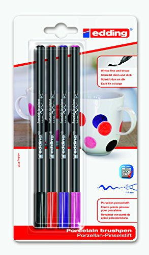 edding Porzellan-Pinselstift 4200 4 Farben | schwarz rot lila und pink