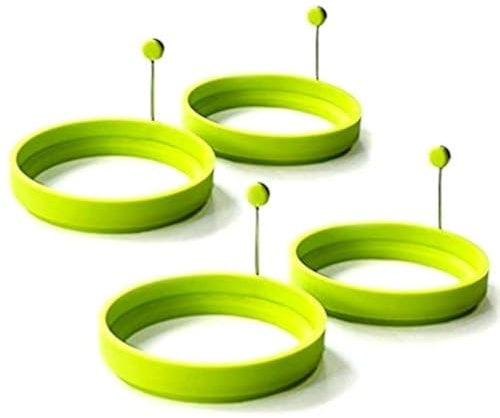 Cisixin Lot de 4 Silicone Anneaux d'oeufs - Moules à Crêpes Antiadhésif - Ronde Moule de Cuisson avec poignée pour Friture (Vert)