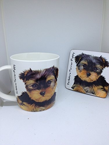 Yorkshire cachorro taza y juego de posavasos