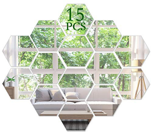 KimDaro Spiegel Wandaufkleber Nicht Glas Spiegel Kunststoff Spiegel 3D Sechseck Acryl Spiegel Wand Dekor Selbstklebende Fliesen (15 PCS)