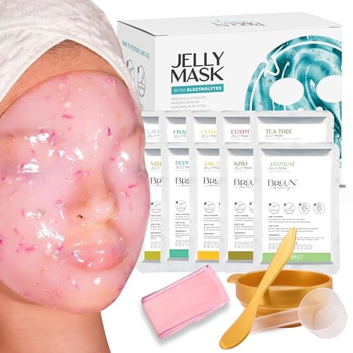 Peel-Off Jelly Mask Premium Modeling Rubber Mask Spa Set - 10 Treatments (24k Gold, Lavender, Kiwi, Peppermint, Egyptian Rose, Matcha, Chamomile, Tea tree, Jazmine)