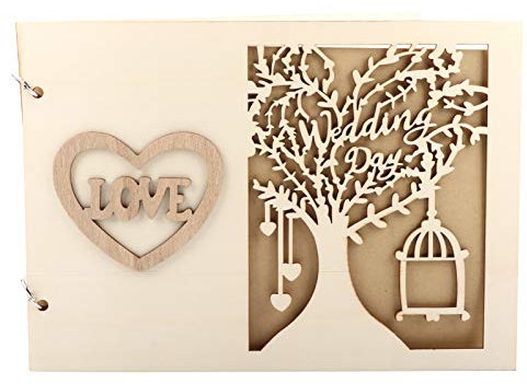 Atyhao Wooden Wedding Guest Book Album Message Notebook for Wedding Engagement Decoration Event Party Supplies Decorations Guestbooks(#2)