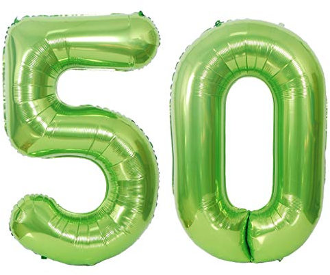 2 Luftballons Zahl 50 Grün, Zahlballon 50 Grün, Luftballons 50 Geburtstag deko mann frauen Grün XXXL Riesen Folienballon 50,40Aufblasbar Heliumballon 50 jahre Geburtstag Deko mann frau (50)