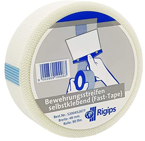 Rigips® Cinta adhesiva de fibra de vidrio (rollo grande de 48 mm x 90 m), cinta de refuerzo para juntas para placas de yeso