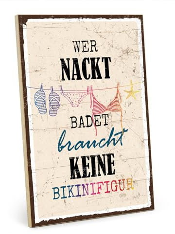 TypeStoff Holzschild mit Spruch – Bikini – im Vintage-Look mit Zitat als Geschenk und Dekoration zum Thema Figur, Diät und Sommer - HS-00711