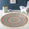 Vintage Boho Baumwolle Teppiche Mandala Muster Waschbar Handgewebte Böhmische Runder Teppich mit Quasten für Schlafzimmer Flur Wohnzimmer Couchtisch Fußmatten,Waschmaschinenfest,120CM Blumen #12