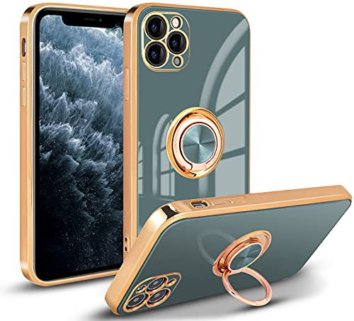 Newseego Case Compatible with iPhone 11 Pro, Electroplated Soft Silicone Shockproof iPhone 11 Pro Protective Cover, 360 Degree with Rotation Magnetic Car Finger Ring Holder for iPhone 11 Pro-Grey