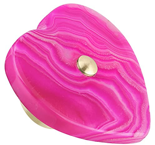 KYEYGWO 4 Stück Rosa Herz Achat Scheiben Möbelknöpfe, Polierte Herzförmig Edelstein Schubladenknöpfe Messing Schrankknöpfe Dekorative Griffe Stein Kommoden Knöpfe Achate Türknöpfe