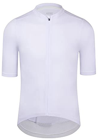 RISESBIK Herren Radtrikot Reißverschlusstasche Kurzarm Leichtes Aero Race Fit Fahrrad Trikot UPF 50+ Radsport Shirt, Weiß, Groß