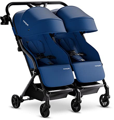 Mompush Lithe Doppel-Kinderwagen, ultraleicht, Side by Side Kinderwagen für Zwillinge, selbststehendes, zusammenklappbares Design, großer Aufbewahrungskorb