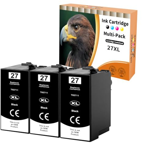 Starlet24 3x 27XL Schwarz Kompatibel für Epson 27XL Multipack | T2711 für Workforce WF-3620 WF-7710 WF-7620 WF-7715 WF-7720 WF-7610 WF-3640 WF-7210 WF-7110