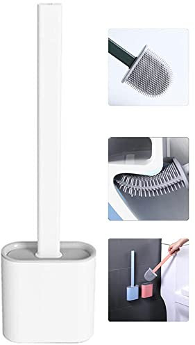 Shamdon Home Collection Brosse WC plate en silicone avec support, brosse WC en silicone et support pour salle de bain Blanc X2