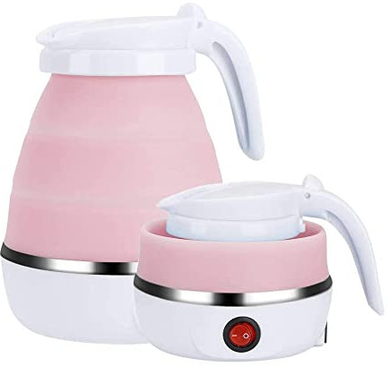 Toknami Foldable Electric Kettle,Mini Travel Kettle,Adjustable Portable Silicone Collapsible Kettle,for Camping Hiking Outdoor Indoor(Pink)