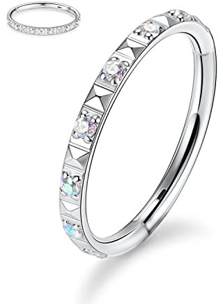 16G Conch Hoop Ring Knorpelohrringe 316L Chirurgenstahl Nahtlose Higned Segment Clicker Nasenring Hoop Silber Helix Tragus Lip Lobe Ohrringe Septum Daith Piercing Schmuck 8mm mit AB CZ Pyramide