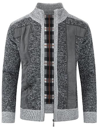 Allthemen Cardigan da Uomo con Collo Alto e Cerniera Maglione Foderato Grosso per l'inverno Grigio Scuro XXL