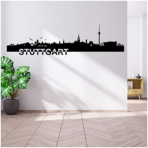 Wandtattoo Städte Skyline Deutschland 110cm Breite deine Stadt Wandaufkleber Panorama Wandsticker selbstklebend für Wohnzimmer Esszimmer Jugendzimmer YX038 (21 Stuttgart)