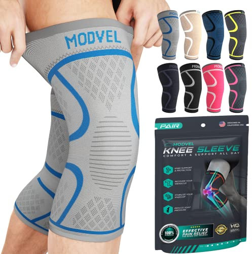 MODVEL Paquete de 2 rodilleras de compresión para hombres y mujeres, rodilleras para correr, ortopédicas para el alivio de rotura de menisco, artritis y malestar articular (XS)