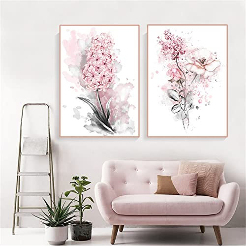 Sarah Duke Blumen Poster 2er Set, Rosa Blumen Leinwandbilder, Ohne Rahmen Wandbilder, Nordic Wanddeko für Schlafzimmer und Wohnzimmer (50 x 70 cm)