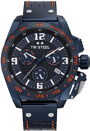 TW Steel Canteen World Rally Championship Chronograph in limitierter Auflage (46 mm), blaues Zifferblatt/blaues Lederarmband TW1020