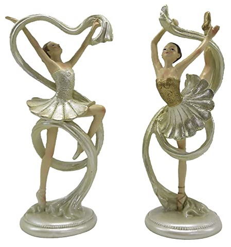 Clayre & Eef Figur 2-er Set Ballerina 18 cm Beige Goldfarbig Polyresin