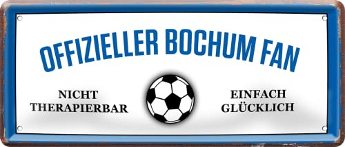 WOGEKA ART Retro Blechschild - Offizieller Bochum Fan - einfach glücklich - witziger Spruch als Geschenk-Idee zu Geburtstag Weihnachten zur Deko 28x12 cm Vintage-Design Metall 2344