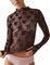 Ugerlov Women's Long Sleeve Mesh Top Mock Neck Sheer Blouse See Through Floral Lace Tops, Black, M