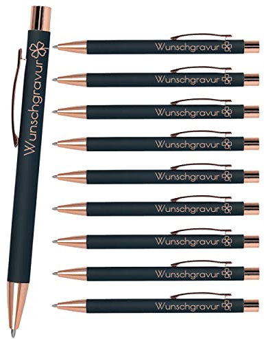Online 10x Personalisierter Kugelschreiber mit Gravur Soft Metal Grey Rosegold I Softtouch Feeling I auswechselbare Großraum-Mine I Schreibfarbe schwarz I persönliches Geschenk