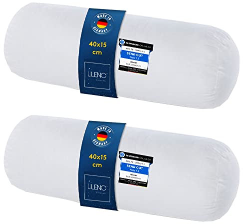 LILENO HOME Microfaser Nackenrolle 15x40 cm [2er Set] bis 95 Grad waschbar mit Reißverschluss - Kopfkissen 15x40 cm als Kissen-Füllung für Bett oder als Deko-Kissen - Sofa-Kissen & Zier-Kissen