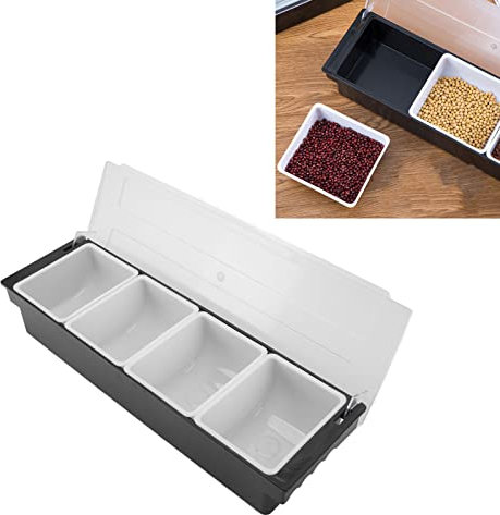 Condiment Caddy Bar Fruit Bar Fruit Caddy with Lid Condiment Caddy Durable Plastic Transparent Lid Detachable Design Multifunction Bar Fruit Caddy for Vege Fruit Seasoning (4 Compartments)