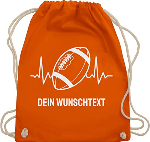 Turnbeutel Rucksack - Geschenke - Football Geschenk personalisiert mit Namen und Herzschlag American Football Männer Superbowl - Unisize - Orange - tasche stoffsackerl beutel sportbeutel rucksäcke