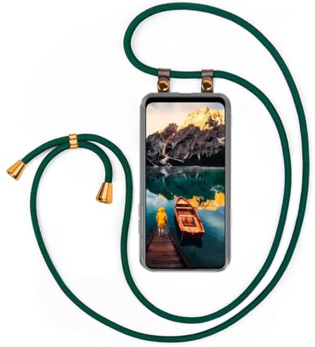 moex Handykette für OnePlus Nord CE 2 Lite 5G Hülle mit Band abnehmbar, Handyhülle mit Kette zum Umhängen, Handyband 155 cm lang Stoff Kordel Umhängehülle, Handy Umhängeband, Grün