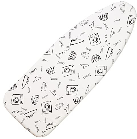 Wide Ironing Board Cover and Pad 18 x 49 inch Heat Reflective with Hook and Loop Fasteners, Thick Padding with Elasticized Edges, 3 Layers Iron Board Cover (White)