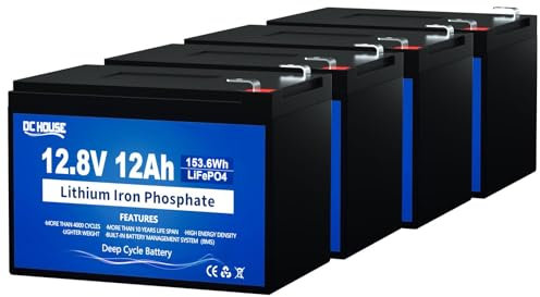 DCHOUSE 12V 12Ah LiFePO4 Lithium Batterie mit 5A Ladegerät und 15A BMS, 10 Jahre Lebensdauer, über 10.000 Ladezyklen, für Boote, Trolling-Motor,Fischfinder, Kajaks, Power Wheels, UPS