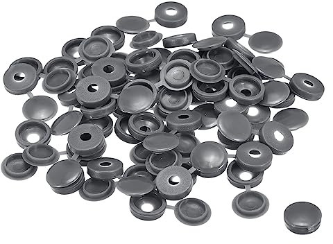 sourcing map 100Pcs 5mm Hinged Screw Cover Caps Plastic Fold Screw Snap Covers Washer Flip Screw Protection Cover for M3 M4 M5 Screws, Dark Gray