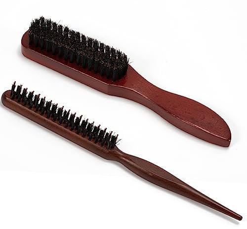 Kunoli 2 Wildschweinborsten Bürste, Haarbürste Wildschweinborsten Sleek Bun Bürste, Teasing Hair Brush Toupierbürste Boar Bristle Brush Borsten Bürste Haare Naturhaarbürste für Haar Bart