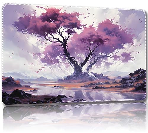 Malqiqi Playmat for MTG, with Free Storage Bags,Game Mat 24 x 14 inches, TCG and Board Game Mat for Cards,Mousepad Desk Mats (Pink Tree-Regular)