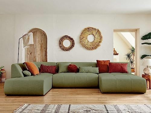 Onyx – 7-Sitzer Wohnlandschaft Links – aus Stoff Salbeigrün