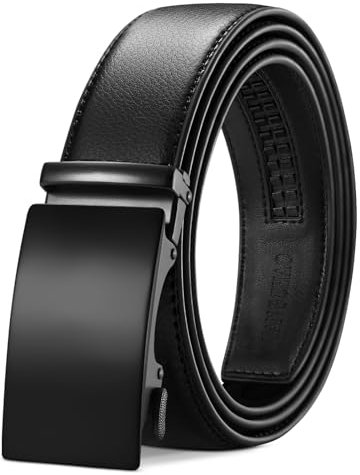 TANGCHAO Gürtel Herren,Schwarz Ledergürtel Ratsche Automatikschließe für Herren Business Anzug Jeans, 35mm Gürtel,Größe Einstellbar 30-Schwarz-115