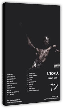 Travis Poster, Scott Utopia, Albumcover-Poster, Leinwandposter, Wandkunst, Dekordruck, Bild Gemälde für Wohnzimmer, Schlafzimmer, Dekoration, Rahmen-Stil, 20 x 30 cm