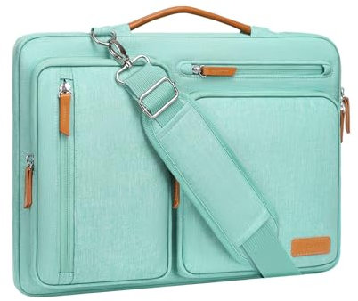 MOSISO 360 Schütz Laptoptasche 13,3 Zoll, 13-13,3 Zoll Umhängetasche Kompatibel mit MacBook Air/Pro 13/Pro 14, HP Dell ASUS, Seite Offen Schultertasche mit 4 Reißverschlusstaschen&Griff, Aqua Grün